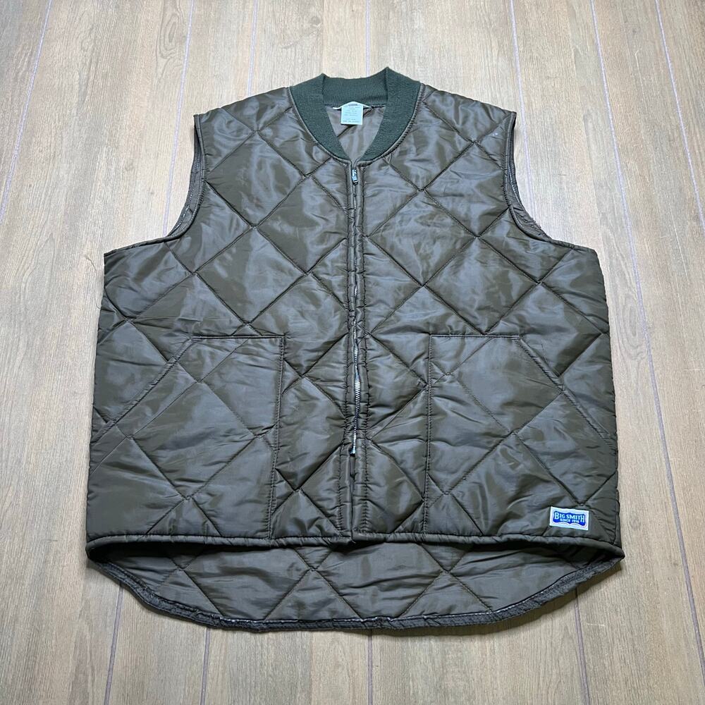 Vintage 90s Big Smith‎ Vest Men XL Black Quilted Full Zip Workwear Puffer Jacket